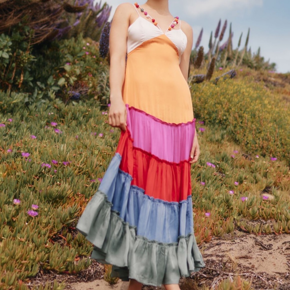 Anthropologie Rainbow V-Neck Maxi Dress